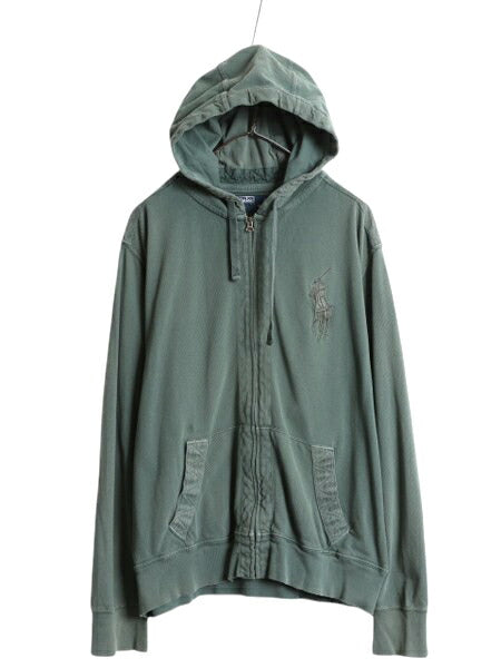 ビッグポニー ポロ ラルフローレン 鹿の子 フード パーカー ジャケット メンズ XL / 古着 ブルゾン フルジップ ゆったり 大きいサイズ 緑