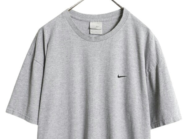 00s ナイキ スモール スウッシュ 刺繍 半袖 Tシャツ メンズ XL オールド コットン ワンポイント シンプル カットソー 大きいサイズ グレー