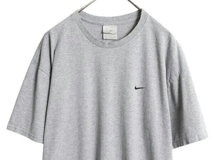 00s ナイキ スモール スウッシュ 刺繍 半袖 Tシャツ メンズ XL オールド コットン ワンポイント シンプル カットソー 大きいサイズ グレー