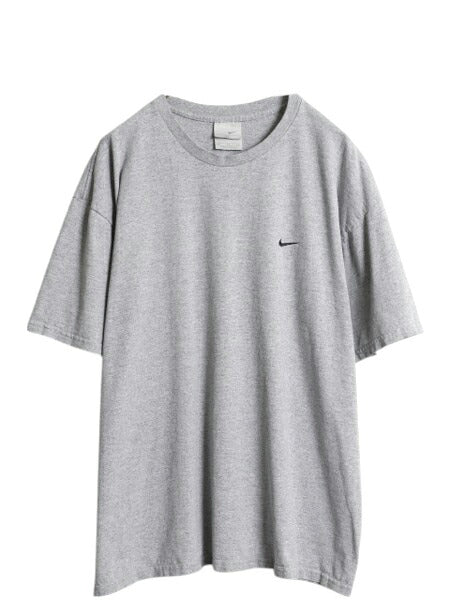00s ナイキ スモール スウッシュ 刺繍 半袖 Tシャツ メンズ XL オールド コットン ワンポイント シンプル カットソー 大きいサイズ グレー