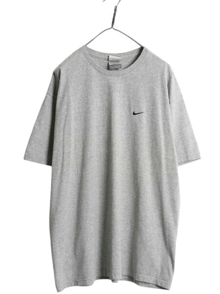 00s ナイキ スモール スウッシュ 刺繍 半袖 Tシャツ メンズ XL オールド コットン ワンポイント カットソー シンプル 大きいサイズ グレー