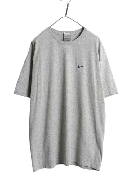 00s ナイキ スモール スウッシュ 刺繍 半袖 Tシャツ メンズ XL オールド コットン ワンポイント カットソー シンプル 大きいサイズ グレー