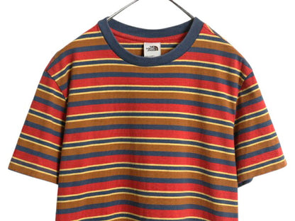 ノースフェイス ボーダー 半袖 Tシャツ メンズ M 古着 アウトドア ヘビーウェイト コットン ワンポイント カットソー マルチカラー 茶タグ