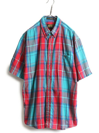 80s ■ エディーバウアー マドラス チェック 半袖 ボタンダウン シャツ メンズ XL 小さめ L 程/ 80年代 ビンテージ Eddie Bauer 半袖シャツ
