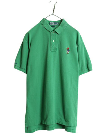 ポロベア ポロ ラルフローレン 鹿の子 半袖 ポロシャツ メンズ XL / 古着 キャラクター 半袖シャツ ワンポイント 大きいサイズ シンプル 緑
