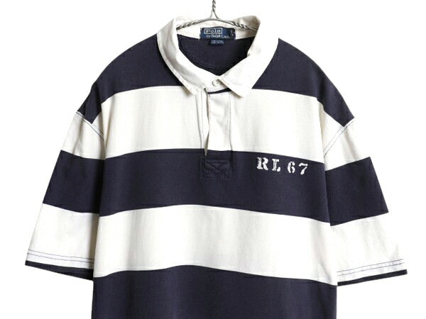 00s ポロ ラルフローレン ボーダー 半袖 ラガーシャツ メンズ XL オールド 半袖シャツ ラグビー シャツ 大きいサイズ ツートン ポロシャツ