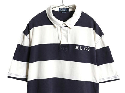 00s ポロ ラルフローレン ボーダー 半袖 ラガーシャツ メンズ XL オールド 半袖シャツ ラグビー シャツ 大きいサイズ ツートン ポロシャツ