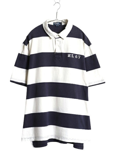 00s ポロ ラルフローレン ボーダー 半袖 ラガーシャツ メンズ XL オールド 半袖シャツ ラグビー シャツ 大きいサイズ ツートン ポロシャツ