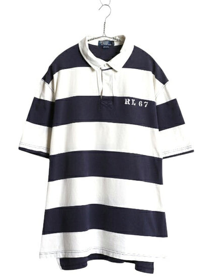 00s ポロ ラルフローレン ボーダー 半袖 ラガーシャツ メンズ XL オールド 半袖シャツ ラグビー シャツ 大きいサイズ ツートン ポロシャツ