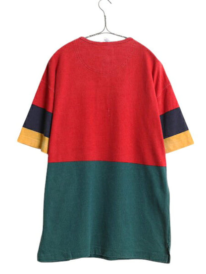 90s オールド ギャップ  ヘンリーネック ボーダー 半袖 Tシャツ メンズ S / ヘビーウェイト コットン ラガーシャツ 素材 厚手 マルチカラー