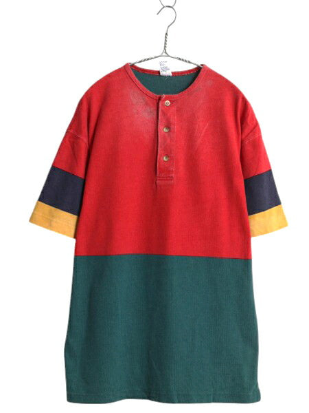 90s オールド ギャップ  ヘンリーネック ボーダー 半袖 Tシャツ メンズ S / ヘビーウェイト コットン ラガーシャツ 素材 厚手 マルチカラー