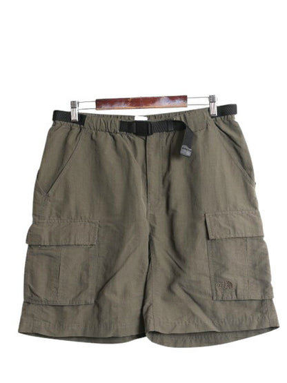 US企画 ノースフェイス カーゴ ショートパンツ メンズ L / 古着 アウトドア ナイロン ショーツ 短パン ワンポイント シンプル 無地 カーキ