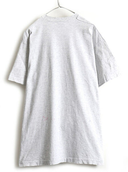90s ■ ディズニー オフィシャル ミッキー オーバー プリント 半袖 Tシャツ ( メンズ レディース XL 程) 古着 90年代 キャラクター 杢灰