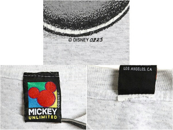 90s ■ ディズニー オフィシャル ミッキー オーバー プリント 半袖 Tシャツ ( メンズ レディース XL 程) 古着 90年代 キャラクター 杢灰