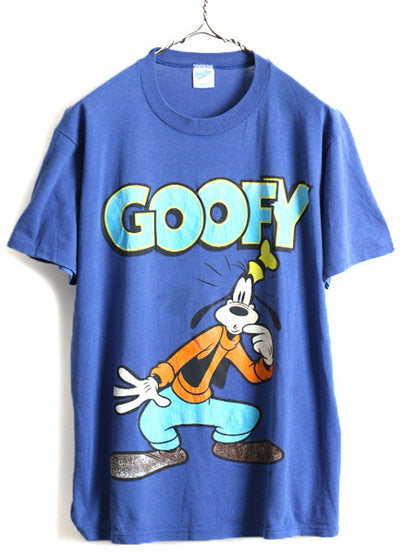 80s USA製 ■ ディズニー オフィシャル グーフィー プリント 半袖 Tシャツ ( L メンズ レディース M 程) 古着 80年代 キャラクター キャラT