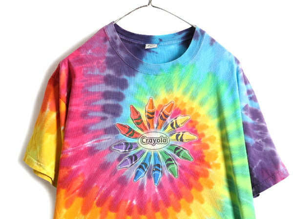 00s オールド ■ クレヨラ タイダイ 半袖 Tシャツ ( メンズ L ) 古着 00年代 SUNDOG プリントTシャツ マルチカラー ヘビーウェイト 企業物