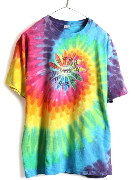 00s オールド ■ クレヨラ タイダイ 半袖 Tシャツ ( メンズ L ) 古着 00年代 SUNDOG プリントTシャツ マルチカラー ヘビーウェイト 企業物