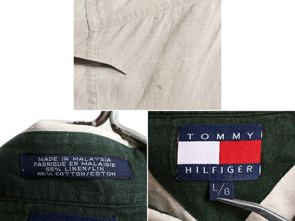 90s ■ トミーヒルフィガー コットン リネン 半袖 シャツ メンズ L / 古着 90年代 TOMMY HILFIGER ポケット付き ワンポイント ナチュラル
