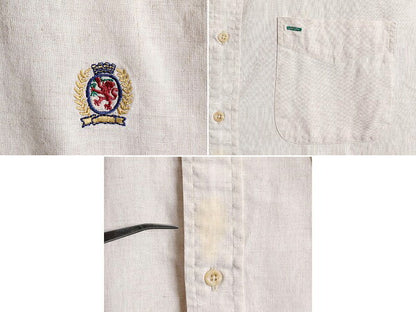 90s ■ トミーヒルフィガー コットン リネン 半袖 シャツ メンズ L / 古着 90年代 TOMMY HILFIGER ポケット付き ワンポイント ナチュラル