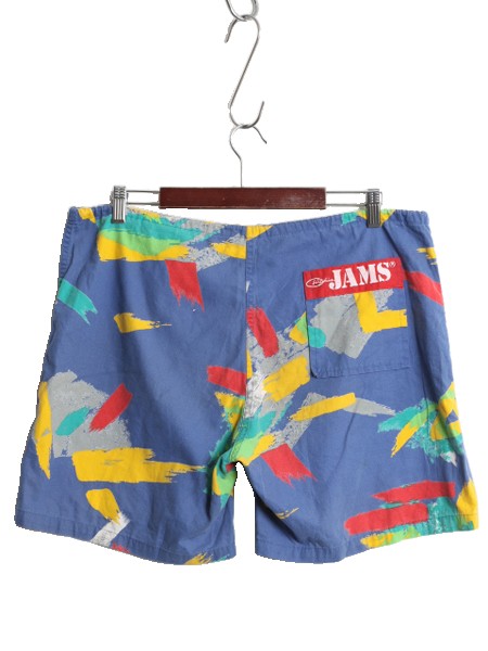80s ジャムズ 総柄 コットン ショートパンツ メンズ L / 古着 ヴィンテージ ショーツ 短パン 海パン 水陸両用 スイム サーフ マルチカラー