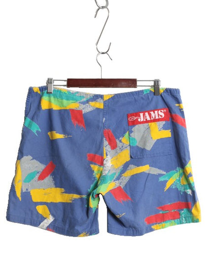 80s ジャムズ 総柄 コットン ショートパンツ メンズ L / 古着 ヴィンテージ ショーツ 短パン 海パン 水陸両用 スイム サーフ マルチカラー