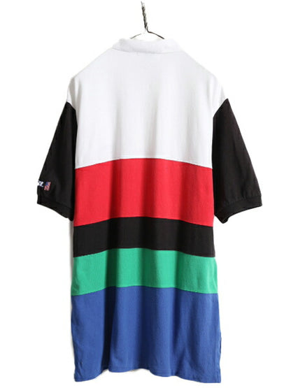 90s ■ ポロスポーツ ラルフローレン ボーダー 鹿の子 半袖 ポロシャツ メンズ XL / 90年代 オールド POLO SPORT ポロ カノコ 半袖シャツ