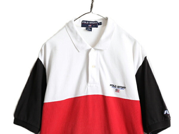 90s ■ ポロスポーツ ラルフローレン ボーダー 鹿の子 半袖 ポロシャツ メンズ XL / 90年代 オールド POLO SPORT ポロ カノコ 半袖シャツ
