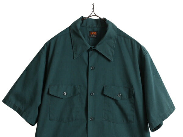 70s USA製 ■ リー 半袖 ワーク シャツ メンズ L 程 / 70年代 LEE ビンテージ 無地 ポケット付き 半袖シャツ ノーアイロン PERMANENT PRESS