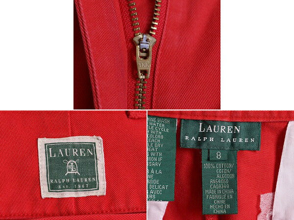 90s ■ LAUREN ラルフローレン 2タック コットン チノ ショートパンツ 8 レディース S M 程 POLO 90年代 ポロ オールド ショーツ 短パン 赤
