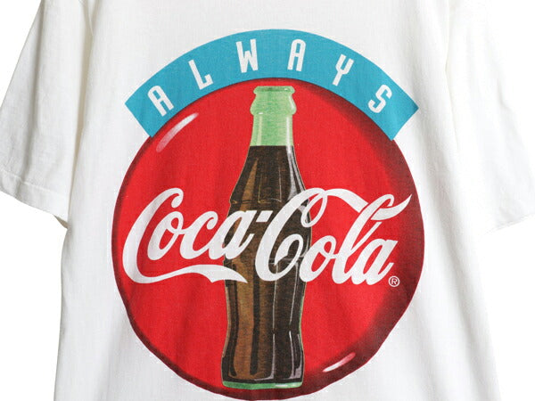 90s USA製 コカコーラ プリント 半袖 Tシャツ メンズ L オールド 企業 シングルステッチ ヘビーウェイト アート イラスト グラフィック 白