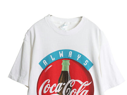 90s USA製 コカコーラ プリント 半袖 Tシャツ メンズ L オールド 企業 シングルステッチ ヘビーウェイト アート イラスト グラフィック 白