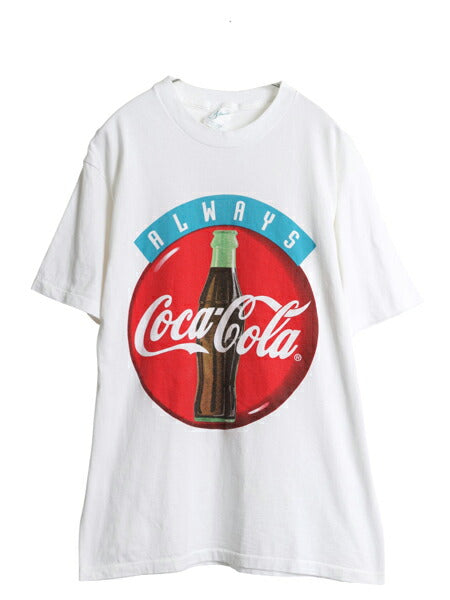 90s USA製 コカコーラ プリント 半袖 Tシャツ メンズ L オールド 企業 シングルステッチ ヘビーウェイト アート イラスト グラフィック 白