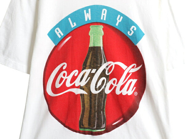 90s USA製 コカコーラ プリント 半袖 Tシャツ メンズ L オールド 企業 シングルステッチ ヘビーウェイト イラスト アート グラフィック 白