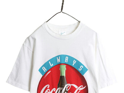 90s USA製 コカコーラ プリント 半袖 Tシャツ メンズ L オールド 企業 シングルステッチ ヘビーウェイト イラスト アート グラフィック 白
