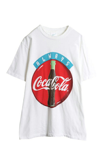 90s USA製 コカコーラ プリント 半袖 Tシャツ メンズ L オールド 企業 シングルステッチ ヘビーウェイト イラスト アート グラフィック 白