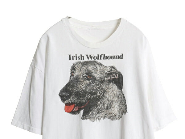 90s ドッグ アート イラスト プリント Tシャツ メンズ レディース XL 程/ オールド アニマル 犬 シングルステッチ 大きいサイズ ホワイト