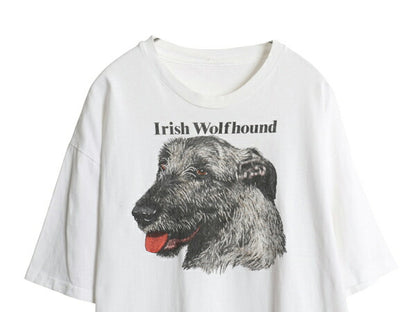 90s ドッグ アート イラスト プリント Tシャツ メンズ レディース XL 程/ オールド アニマル 犬 シングルステッチ 大きいサイズ ホワイト