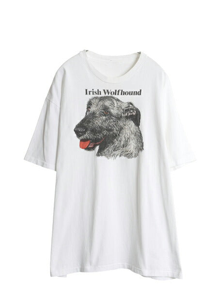 90s ドッグ アート イラスト プリント Tシャツ メンズ レディース XL 程/ オールド アニマル 犬 シングルステッチ 大きいサイズ ホワイト