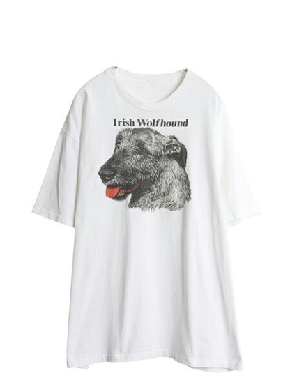 90s ドッグ アート イラスト プリント Tシャツ メンズ レディース XL 程/ オールド アニマル 犬 シングルステッチ 大きいサイズ ホワイト
