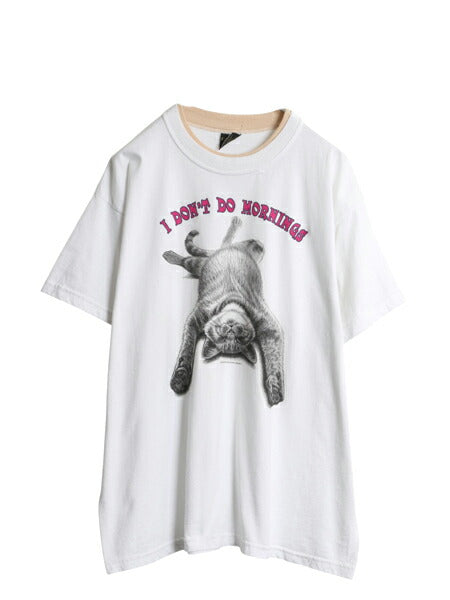 90s USA製 ネコ イラスト プリント Tシャツ メンズ レディース XL / オールド アニマル アート キャラクター メッセージ 大きいサイズ 白