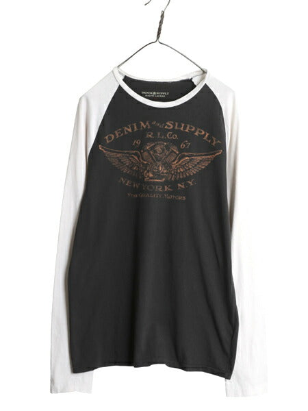 デニム&サプライ ラルフローレン プリント 長袖 ベースボール Tシャツ メンズ М / ロングTシャツ バイク ウイング シングルステッチ ロンT