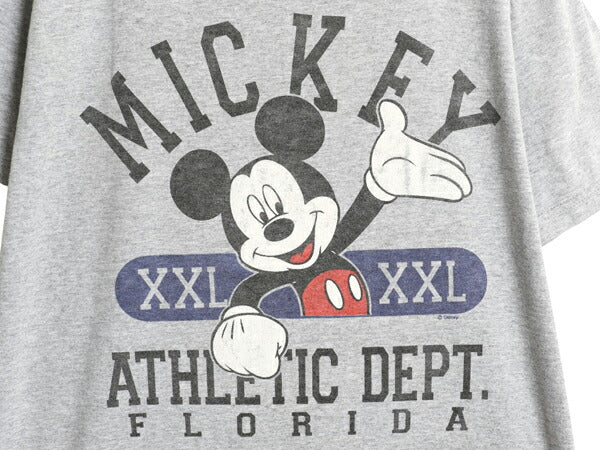90s ミッキー イラスト プリント Tシャツ メンズ レディース L / 古着 オールド ディズニー オフィシャル キャラクター ヘビーウェイト 灰