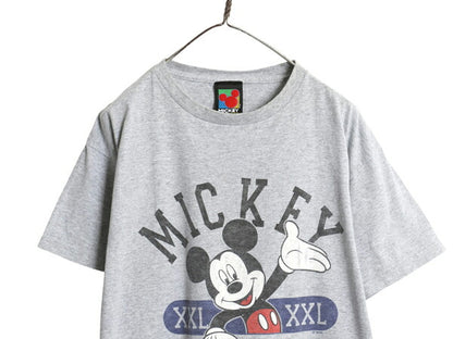 90s ミッキー イラスト プリント Tシャツ メンズ レディース L / 古着 オールド ディズニー オフィシャル キャラクター ヘビーウェイト 灰