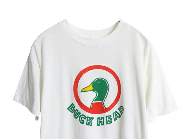 80s USA製 ダックヘッド プリント 半袖 Tシャツ メンズ XL 小さめ L 程 ヴィンテージ シングルステッチ イラスト 企業物 グラフィック 白