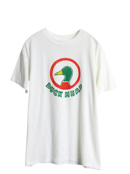 80s USA製 ダックヘッド プリント 半袖 Tシャツ メンズ XL 小さめ L 程 ヴィンテージ シングルステッチ イラスト 企業物 グラフィック 白