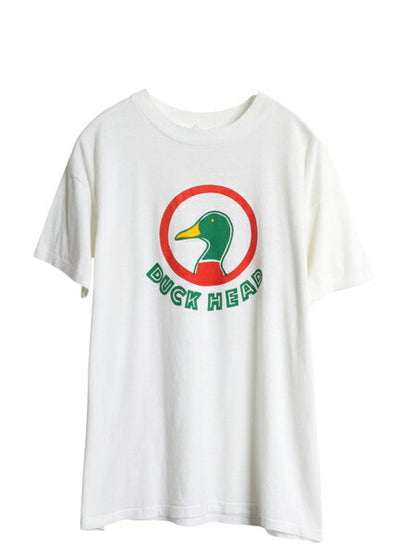 80s USA製 ダックヘッド プリント 半袖 Tシャツ メンズ XL 小さめ L 程 ヴィンテージ シングルステッチ イラスト 企業物 グラフィック 白