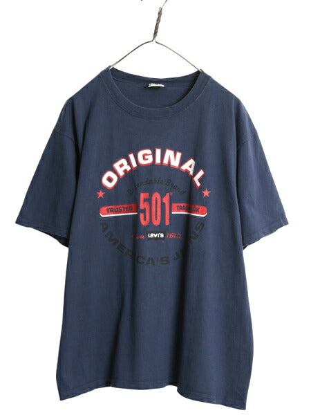 90s USA製 リーバイス 501 プリント Tシャツ メンズ M レディース L / オールド グラフィック ヘビーウェイト カットソー ロゴT 企業物 紺