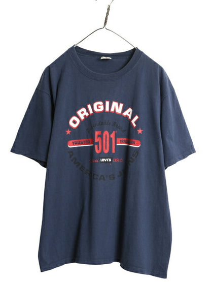 90s USA製 リーバイス 501 プリント Tシャツ メンズ M レディース L / オールド グラフィック ヘビーウェイト カットソー ロゴT 企業物 紺