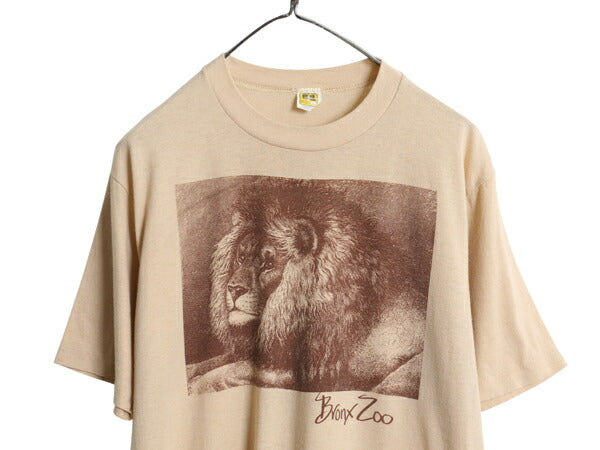 70s 80s USA製 ライオン アート イラスト プリント Tシャツ メンズ レディース L 小さめ M 程/ ヴィンテージ シングルステッチ アニマル