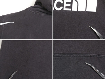 ノースフェイス プリント スウェット フード パーカー メンズ L 古着 The North Face ロゴ プルオーバー 裏起毛 トレーナー アウトドア 黒